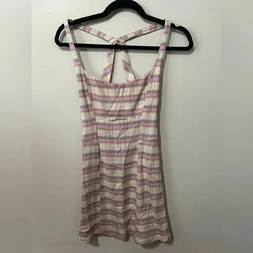 NWOT Free People Pastel just peachy Check Mini Dress S - Picture 4 of 6